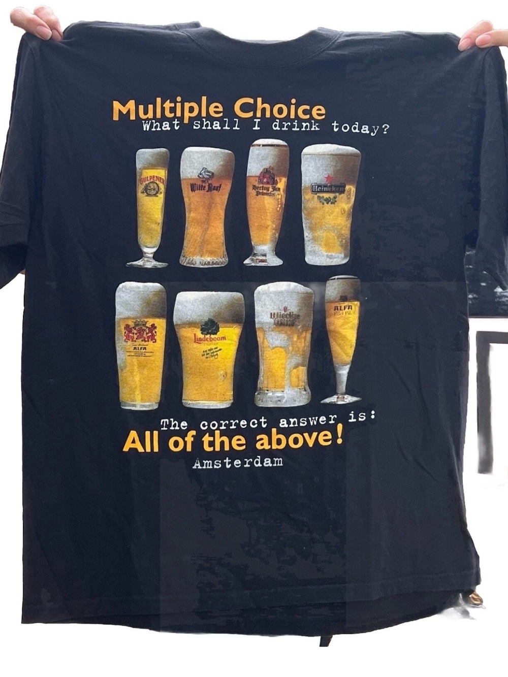Black Graphic T‑Shirt with Yellow & White Print